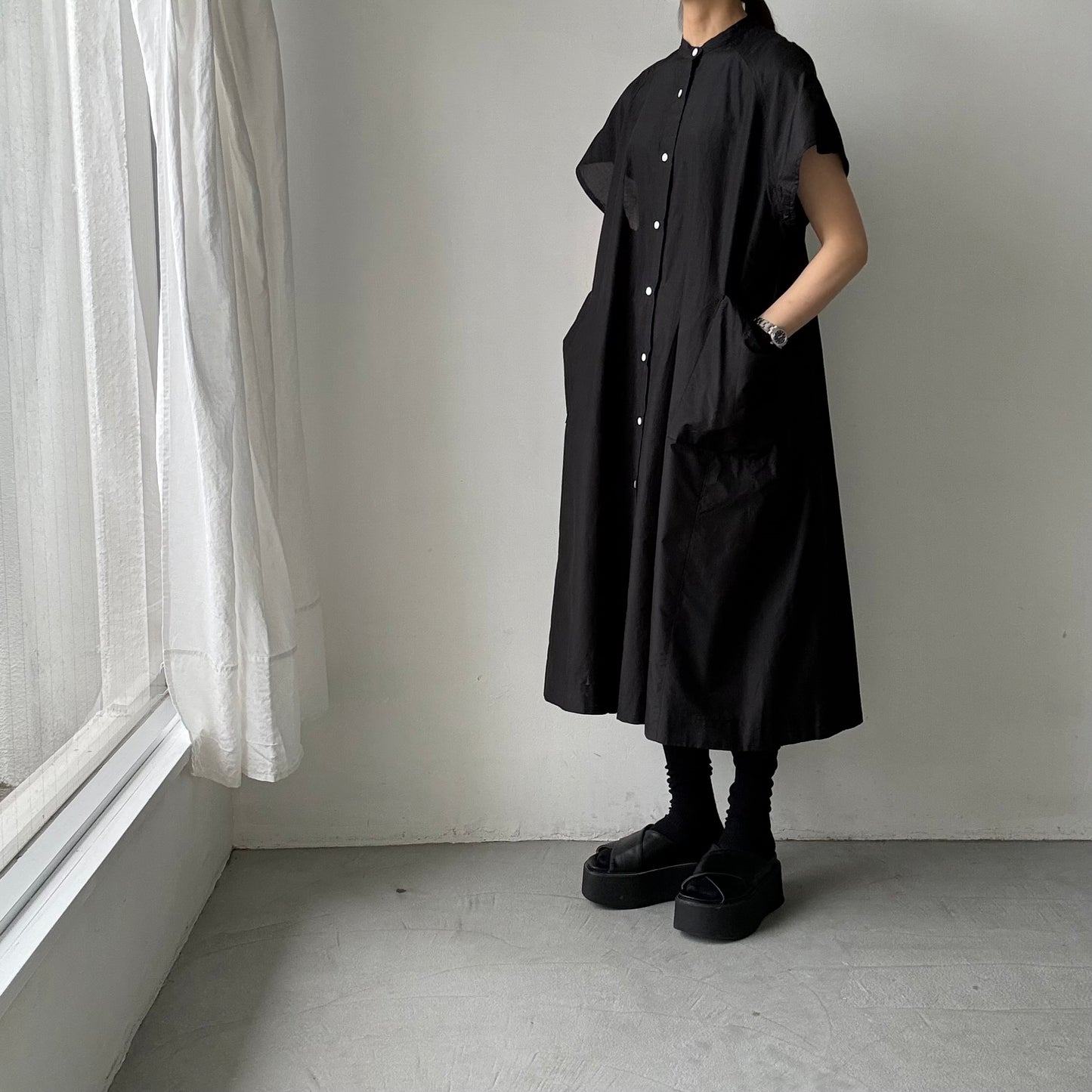 R&D.M.Co シルクコットンラグランハーフスリーブドレス