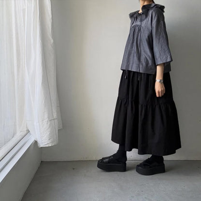 MAGALI コットンシルクブレイドフリルカラーブラウス　グレー