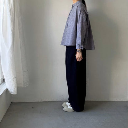 🟡週末入荷分予約受付中🟡Linenya  ギンガム丸襟長袖ブラウス　ホワイト×ブラック