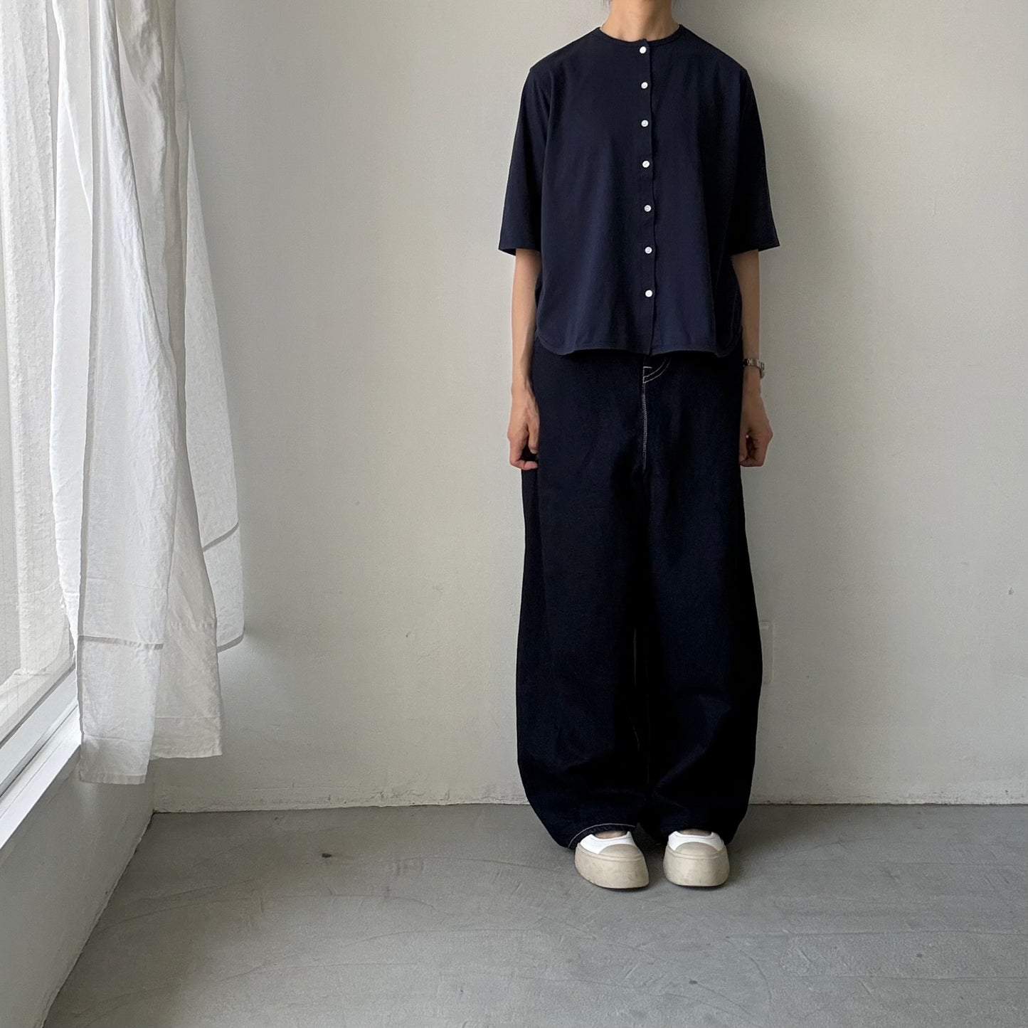 homspun 天竺5分袖カーディガン　ネイビー