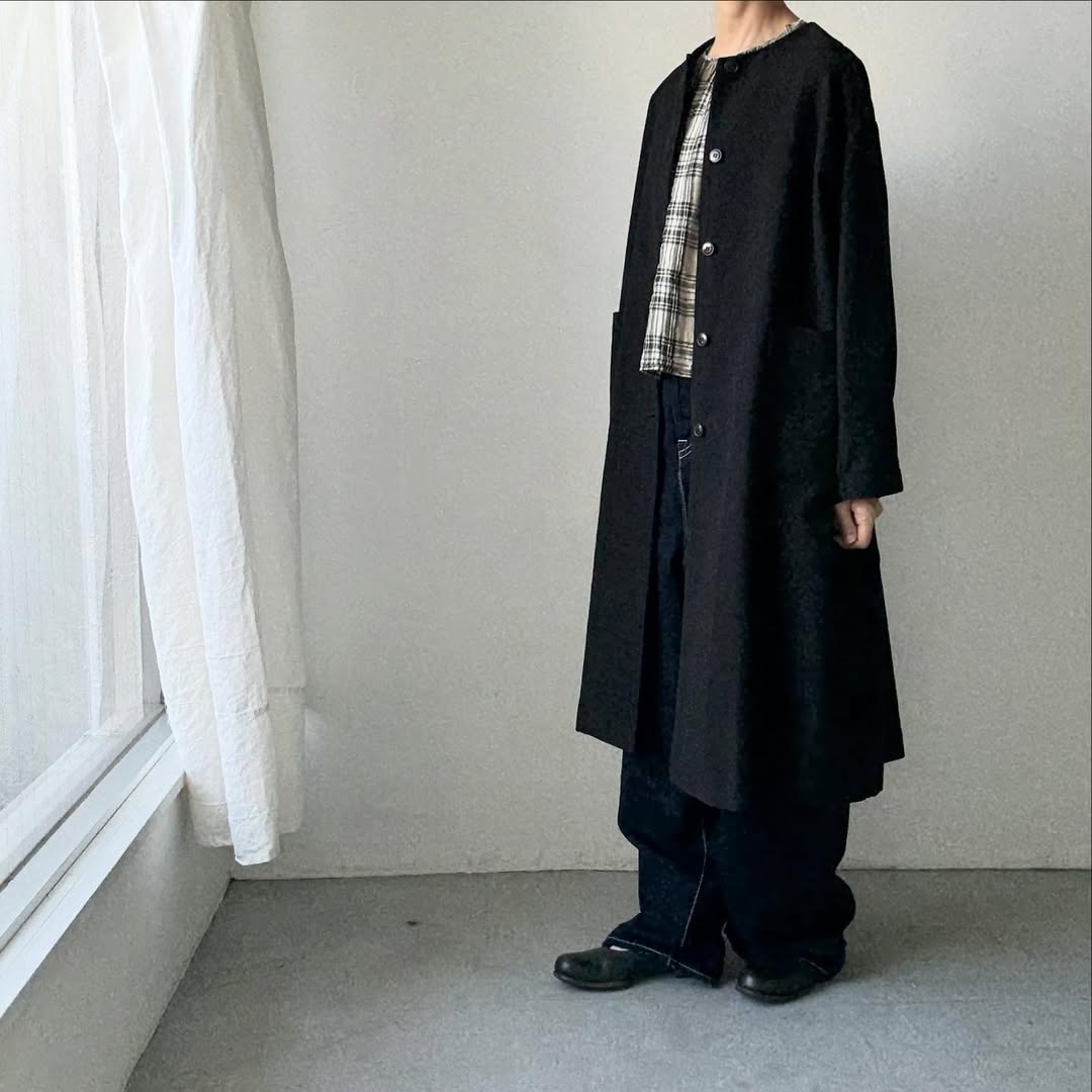 atelier d'antan Mauryノーカラーコットンコート