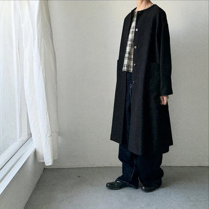 atelier d'antan Mauryノーカラーコットンコート