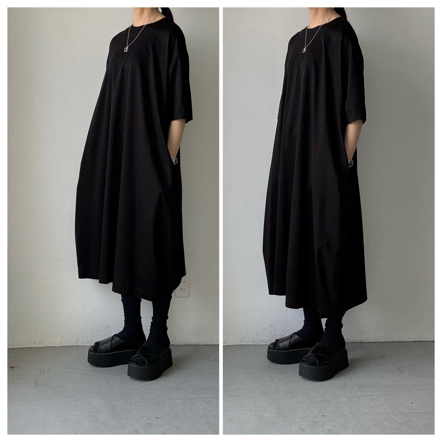 atelier naruse  コットンカットソーコクーンワンピース　ブラック