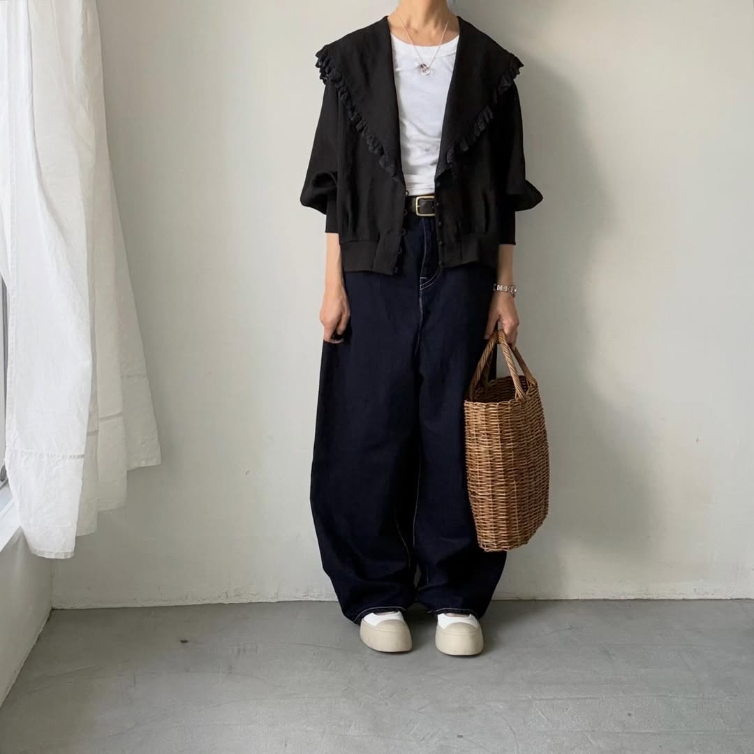 MAGALI コルトレイクリネンレース襟カーディガン　ブラック