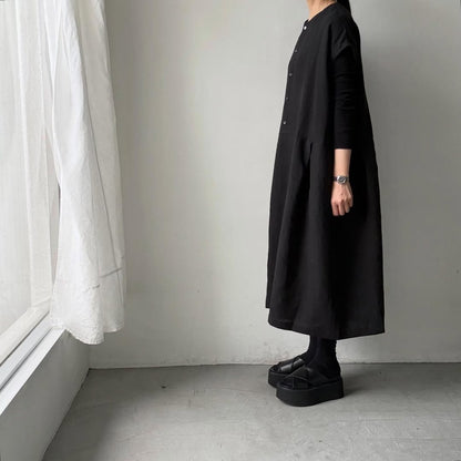 Linenya  リネンフレンチスリーブワンピース　ブラック