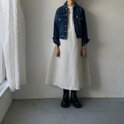 MAGALI ハイカウントコットンリネングレースドレス　オートミール