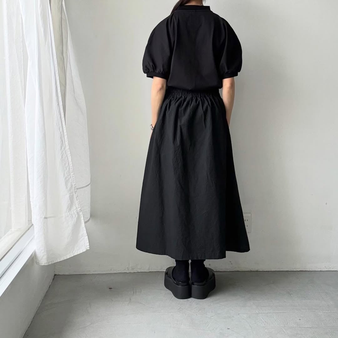 MAGALI コットン天竺ギャザースリーブカットソー　ブラック