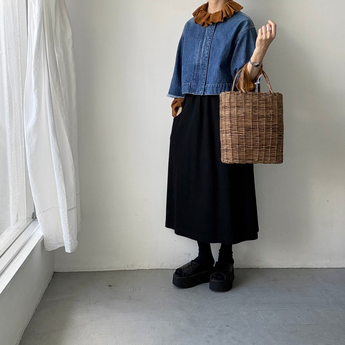 R&D.M.Co  コットンレーヨンシャツコールラッフルカラーシャツ