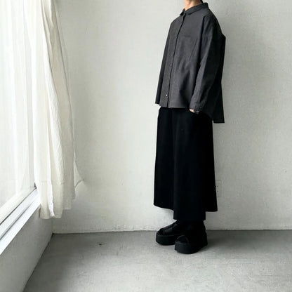 Linenya  コットンヤク丸襟長袖ブラウス　チャコール