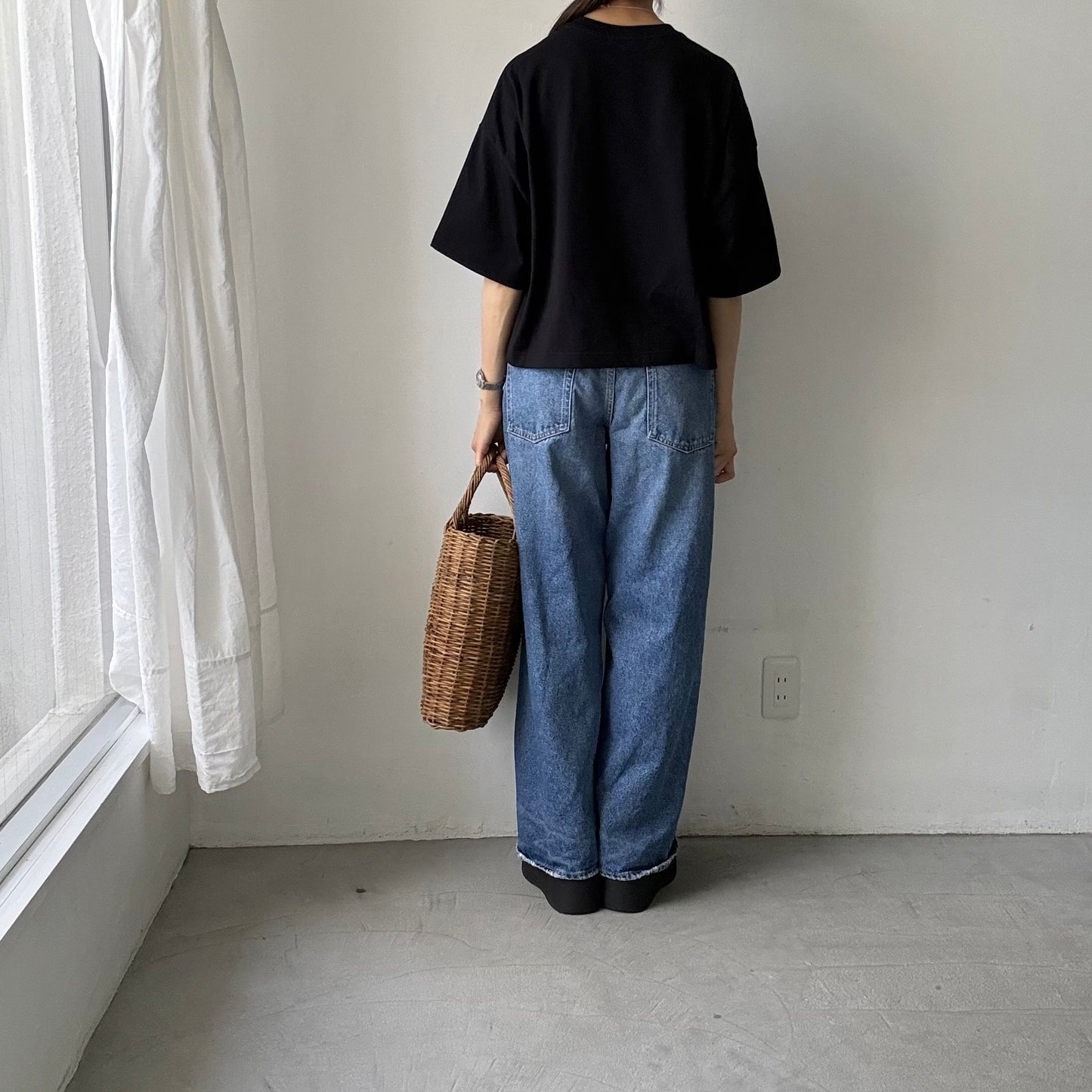 atelier naruse  コットン5分袖カットソー　ブラック
