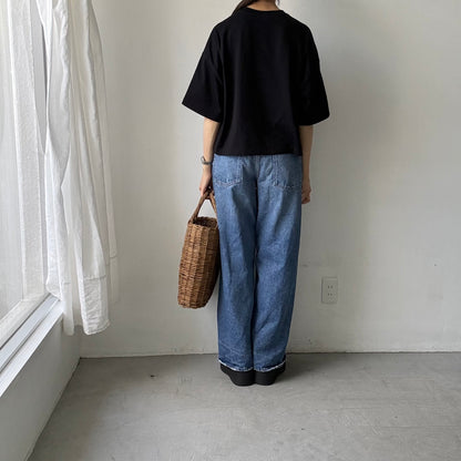 atelier naruse  コットン5分袖カットソー　ブラック