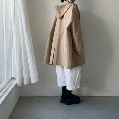 atelier naruse コットンナイロンタフタフーデットコート　ベージュ