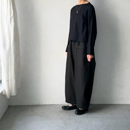 MAGALI コットンリネンアンティークキャンバスフラップパンツ　ブラック
