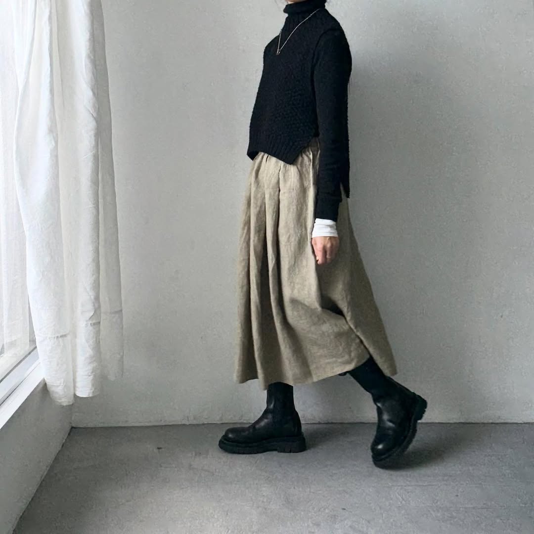 Linenya  リネンタックスカート　ベージュ