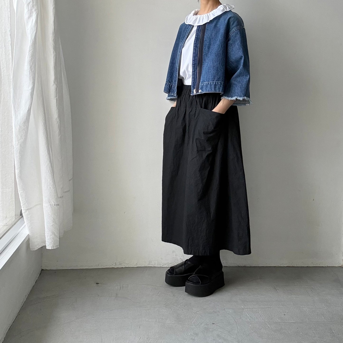 homspun 天竺フリルカラー半袖プルオーバー　ホワイト