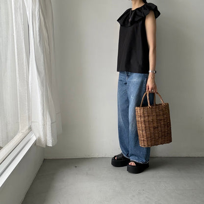 R&D.M.Co シルクコットンピエロカラーノースリーブブラウス