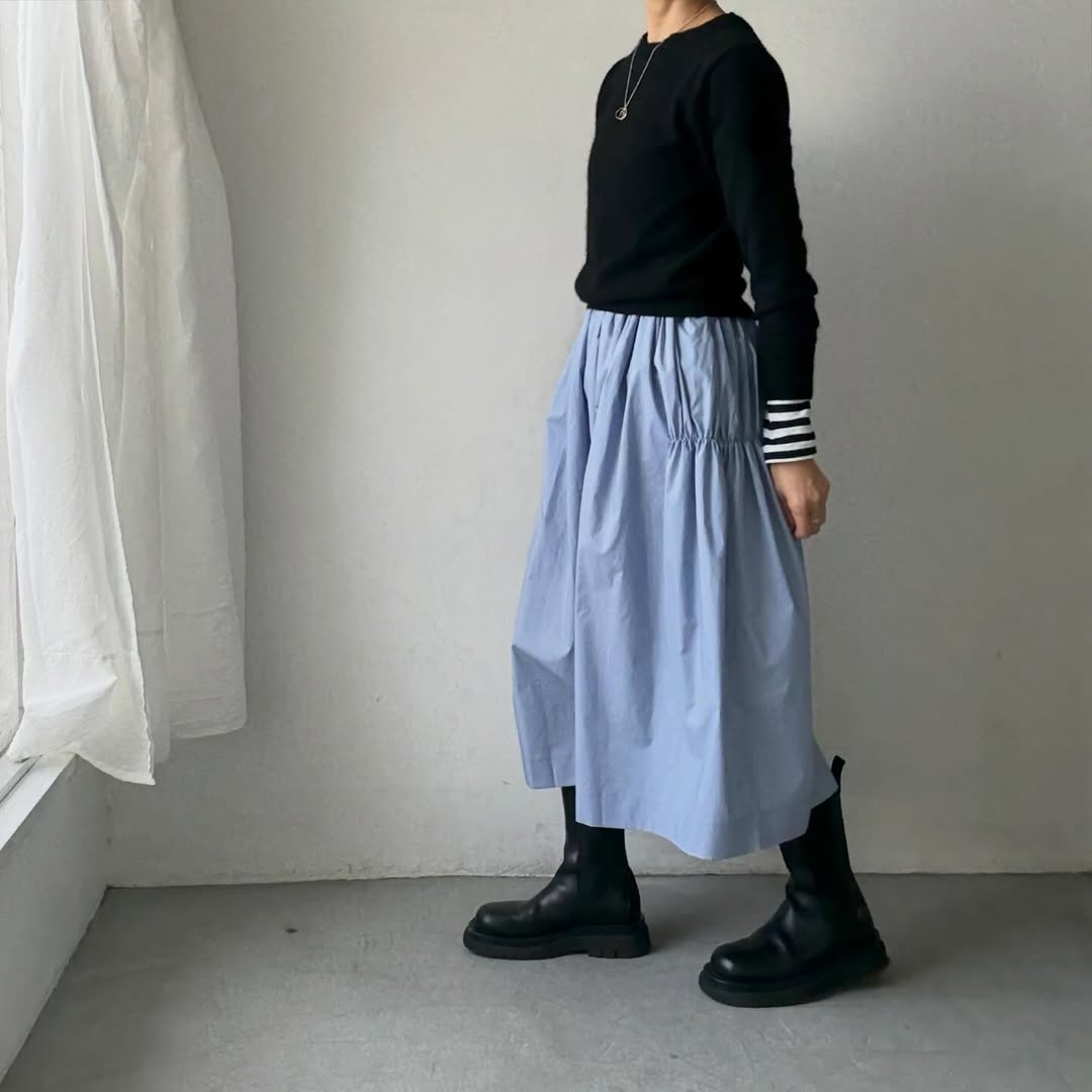 🟡週末入荷分予約受付中🟡cion  コットンシャーリングギャザースカート　サックスブルー