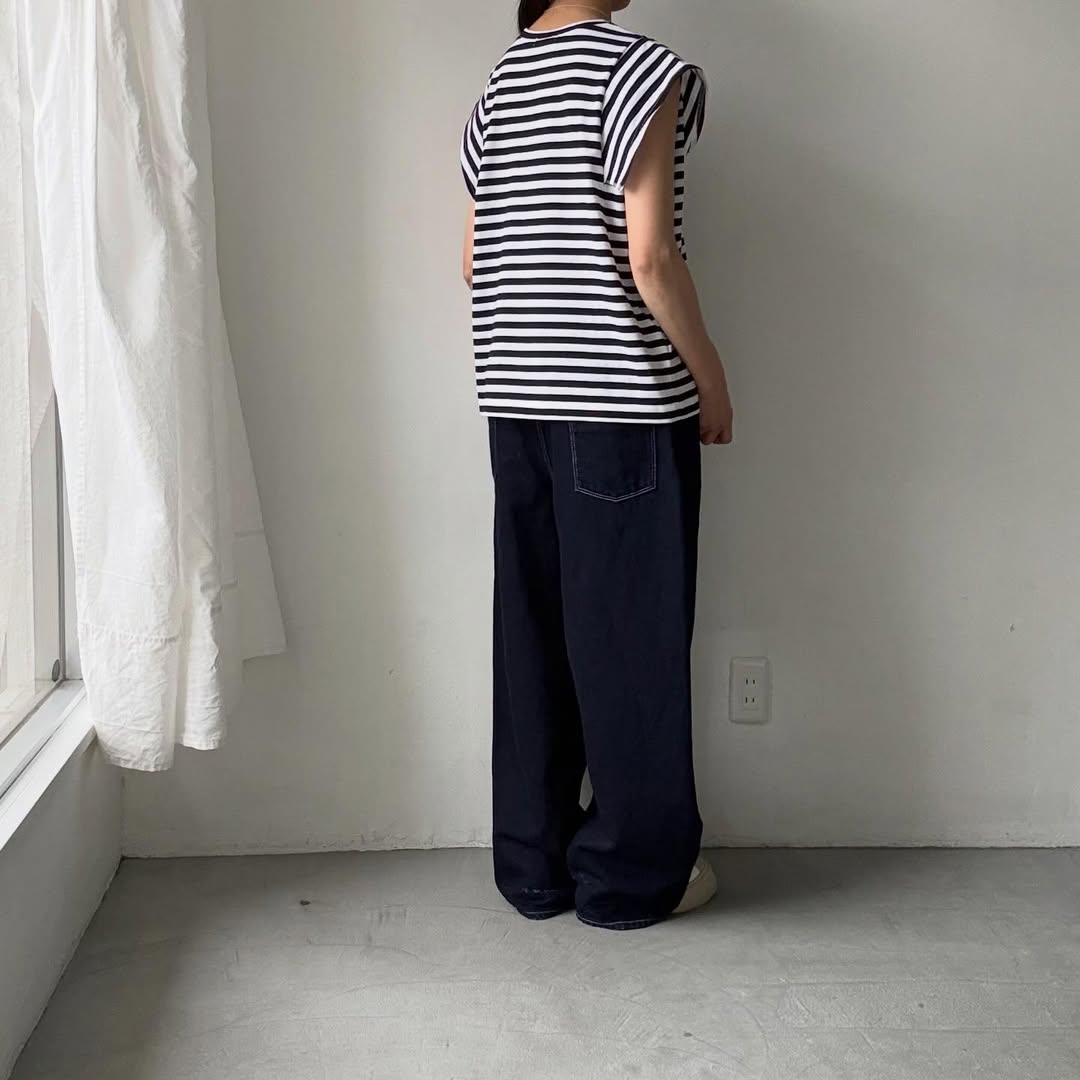 homspun  天竺ボーダーノースリーブプルオーバー　ホワイト×ブラック