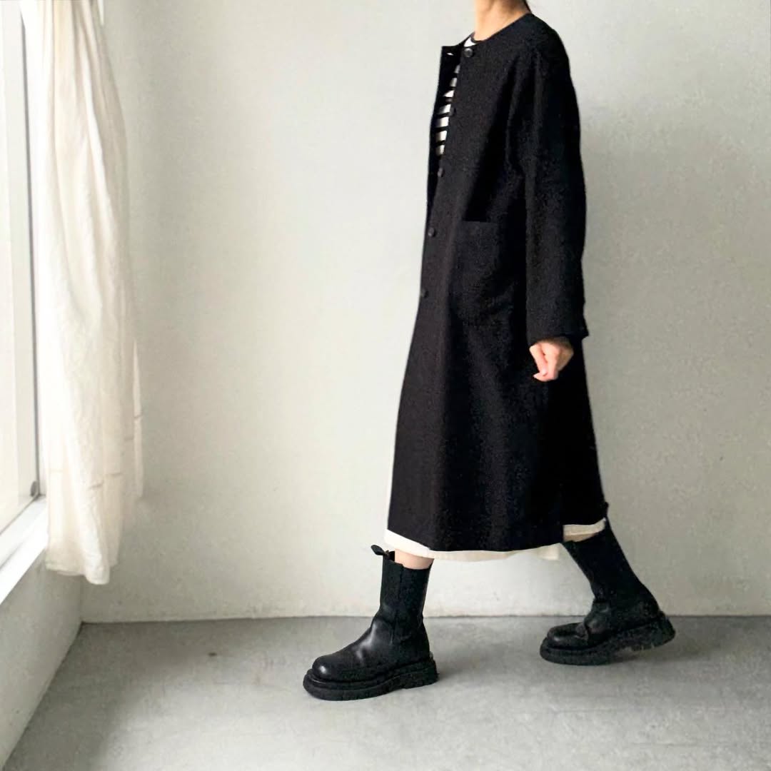 atelier d'antan Mauryノーカラーコットンコート