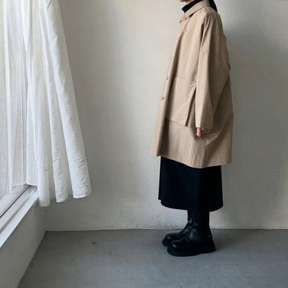atelier naruse コットンナイロンタフタフーデットコート　ベージュ