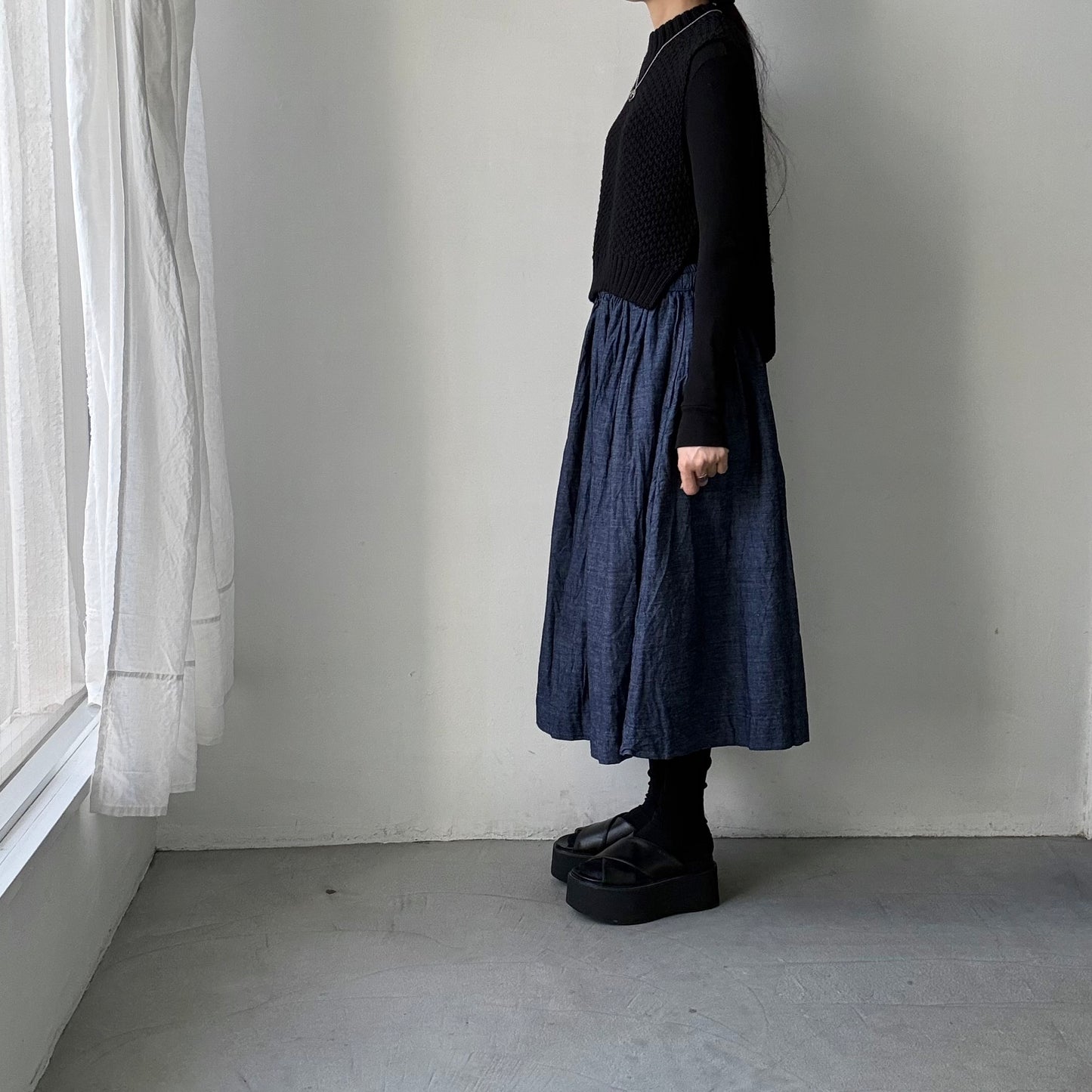 jujudhau デッドストックデニムギャザースカート
