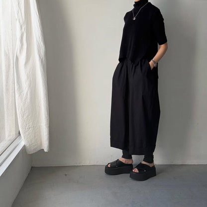 ゴーシュ  コットンポプリンワイドパンツ　ブラック
