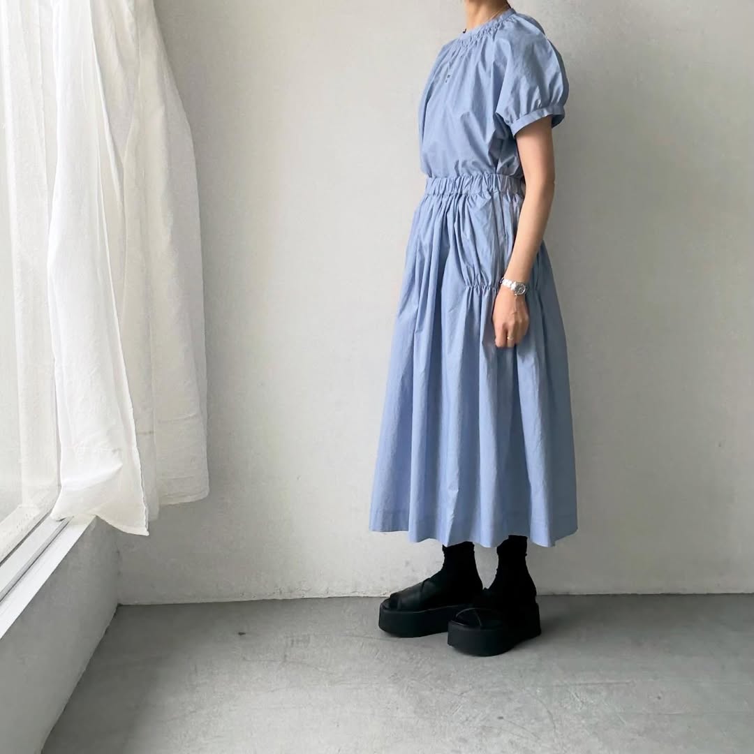 🟡週末入荷分予約受付中🟡cion  コットンシャーリングギャザースカート　サックスブルー