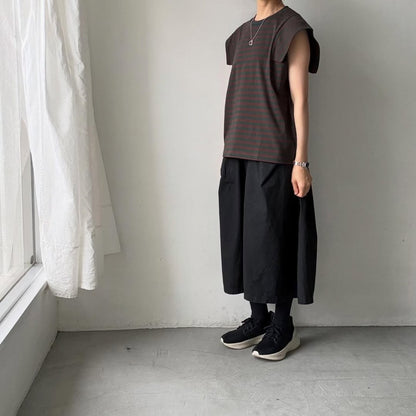 homspun  天竺ボーダーノースリーブプルオーバー　グリーン×ブラウン