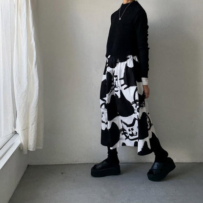 ayanoguchiaya　ネコ柄タックワイドスカート(blanc別注)