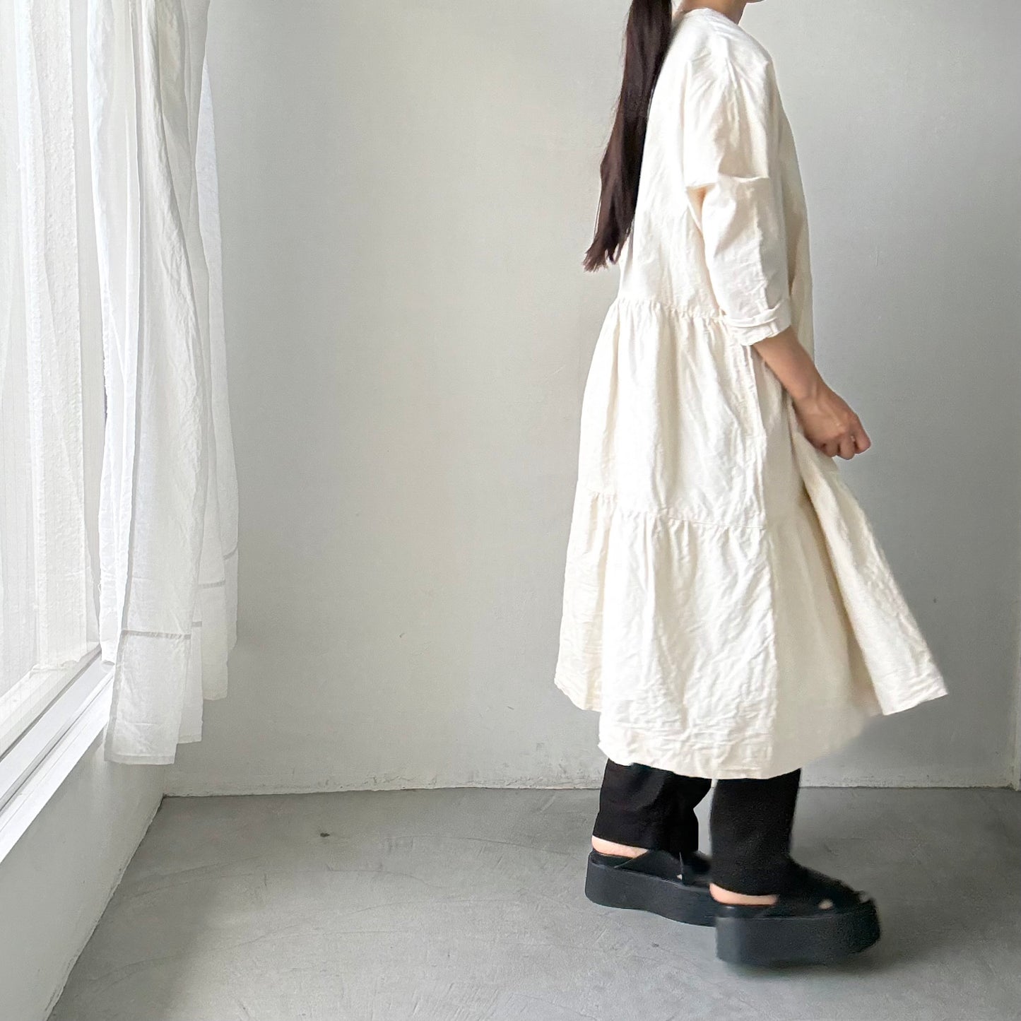 jujudhau デッドストックコットンティアードドレス　ナチュラル(ネップ)