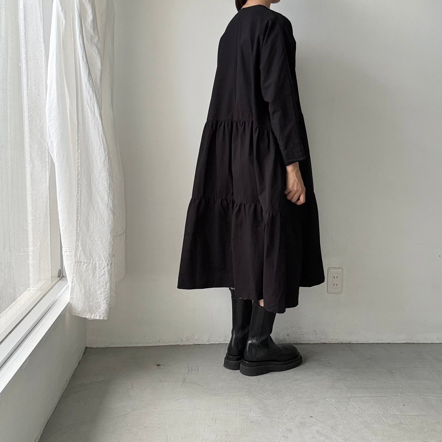 jujudhau デッドストックコットンティアードドレス　ブラック