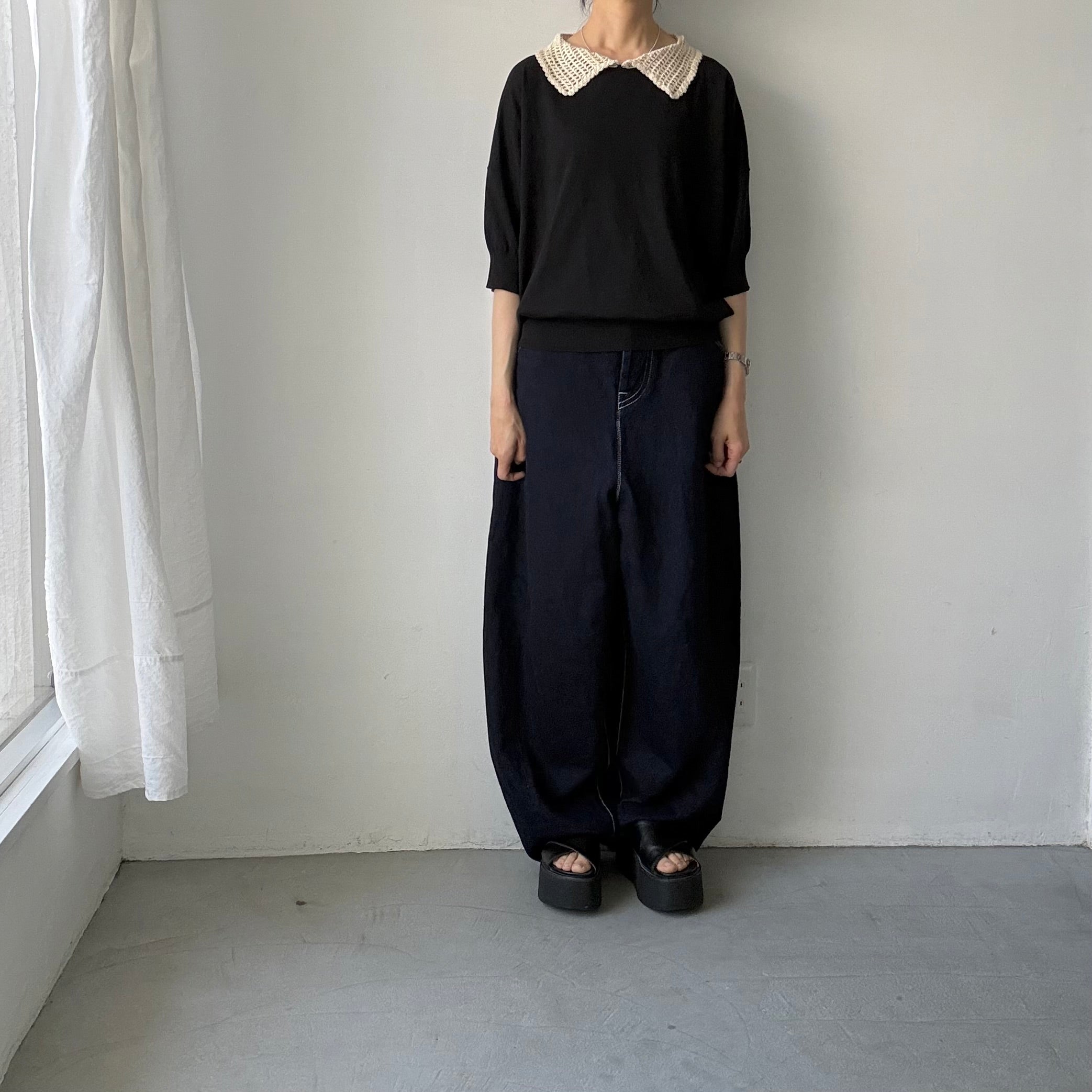 atelier naruse コットンクロシェカラーニット ブラック – blanc