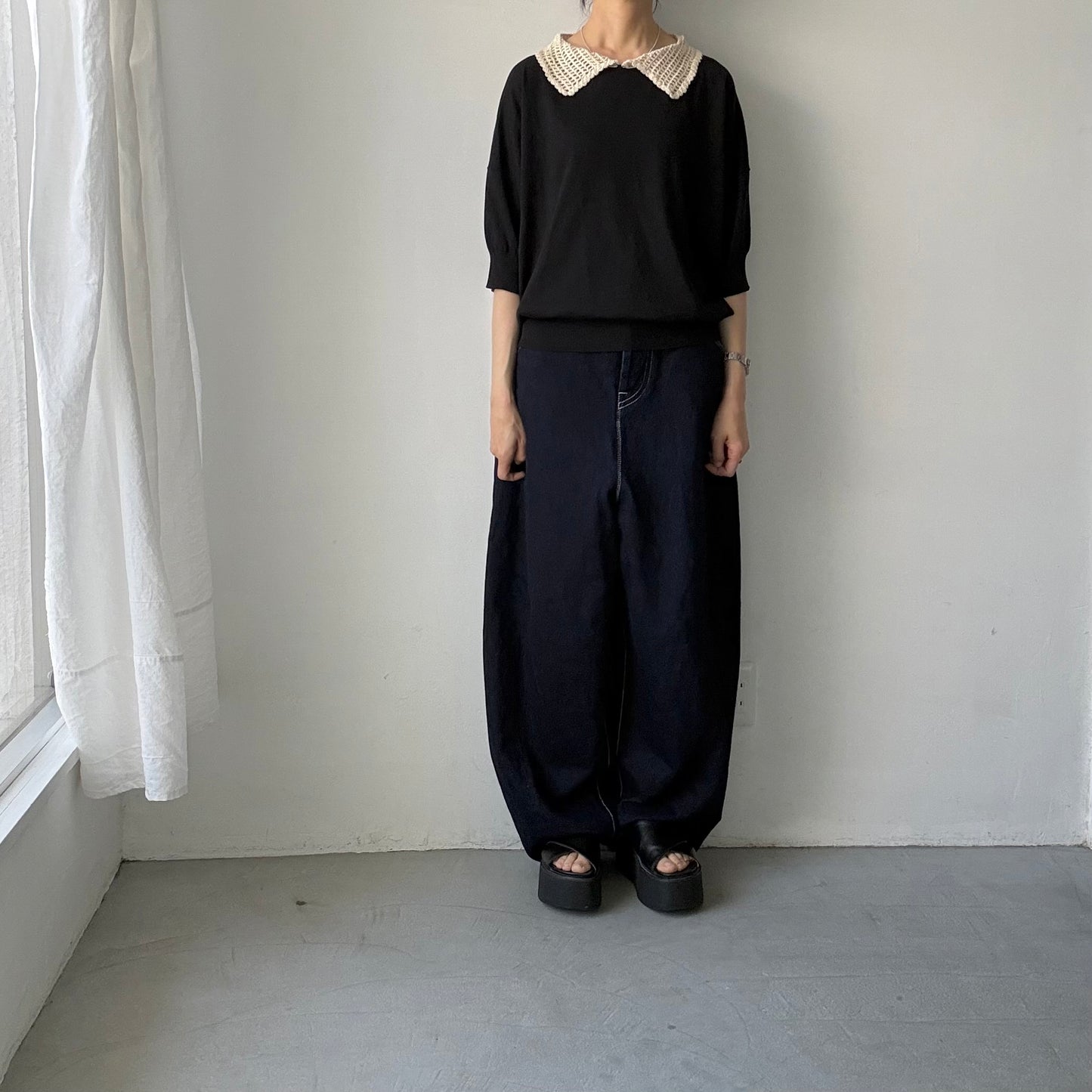 atelier naruse  コットンクロシェカラーニット　ブラック