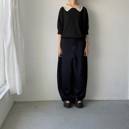 atelier naruse  コットンクロシェカラーニット　ブラック