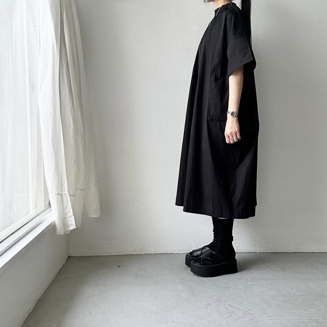 atelier d'antan Krallコットン半袖ドレス　ブラック