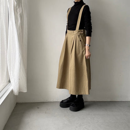 MAGALI キャンバスコットンリネンサスペンダースカート　カーキ