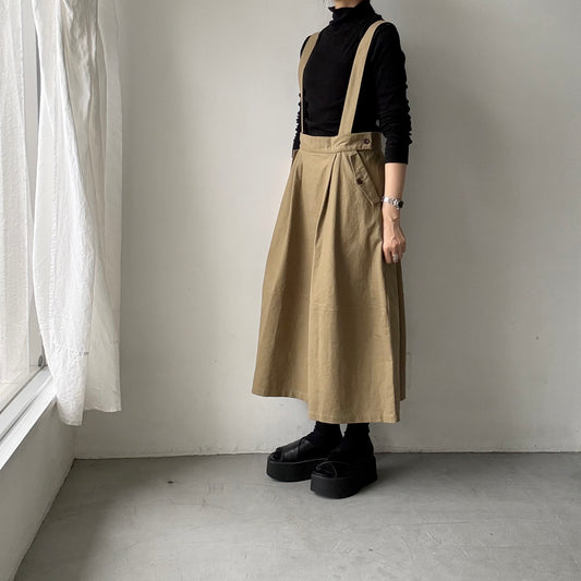 MAGALI キャンバスコットンリネンサスペンダースカート　カーキ