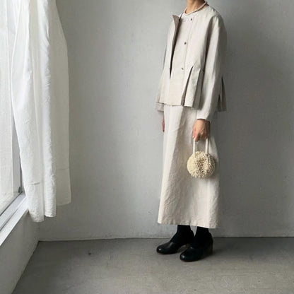 MAGALI ハイカウントコットンリネングレースドレス　オートミール