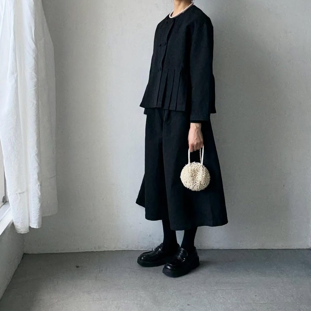 MAGALI ハイカウントコットンリネンダブルボタンジャケット　ブラック