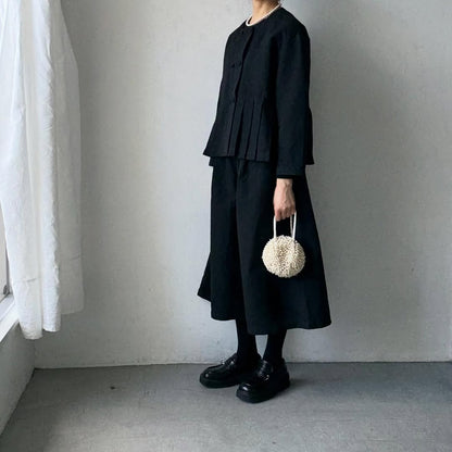 MAGALI ハイカウントコットンリネンダブルボタンジャケット　ブラック