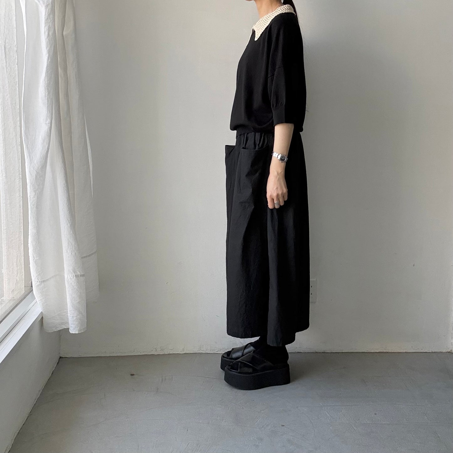 atelier naruse  コットンクロシェカラーニット　ブラック