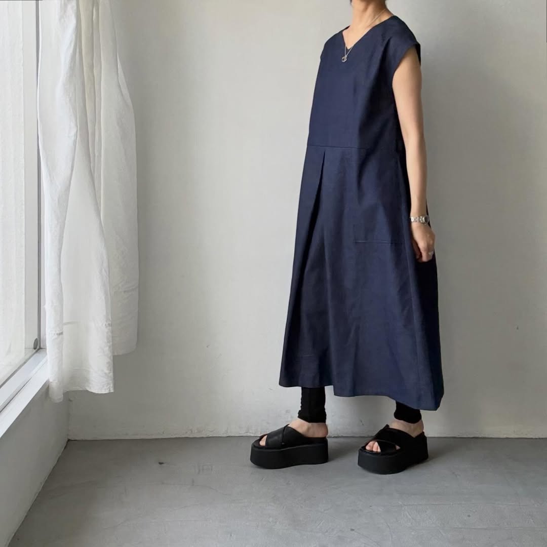 Linenya  フロントタックワンピース
デニム