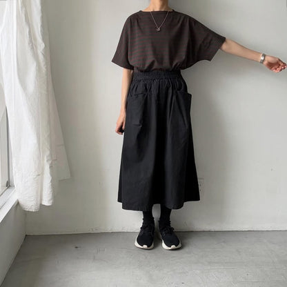 homspun  天竺ボーダー半袖プルオーバー　グリーン×ブラウン