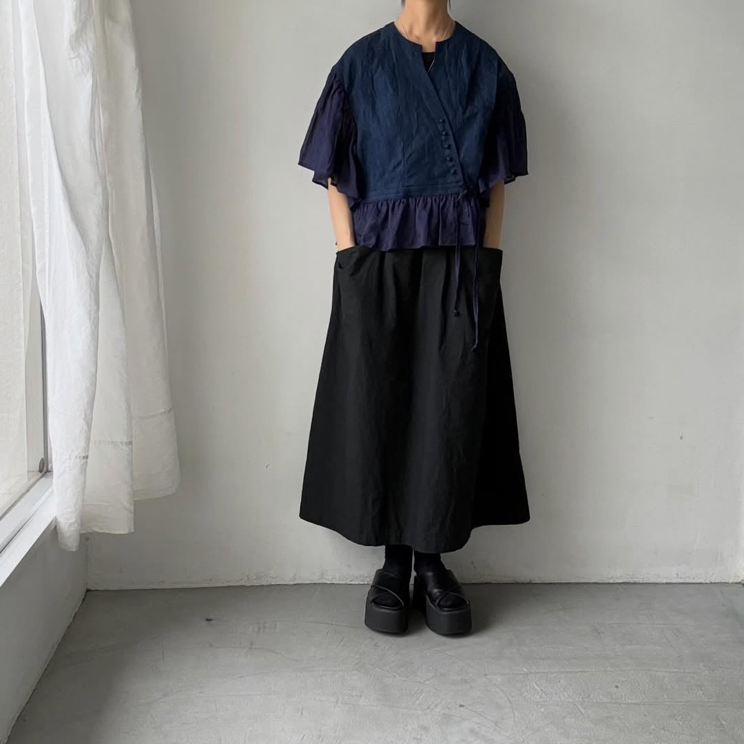 MAGALI インディゴリネンカシュクールブラウス　ネイビー