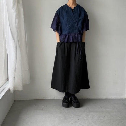 MAGALI インディゴリネンカシュクールブラウス　ネイビー