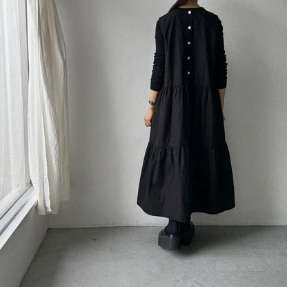 🟡週明け入荷分予約受付中🟡Linenya  ティアードワンピース　ブラック