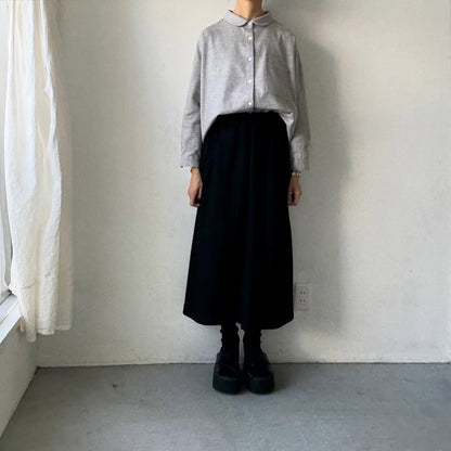 Linenya  コットンヤク丸襟長袖ブラウス　グレー