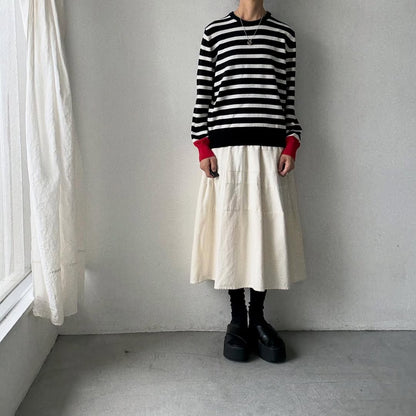 atelier naruse ウールコットンボーダーニット　ブラック×レッド