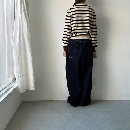 atelier naruse ウールコットンボーダーニット　ベージュ×ブラウン