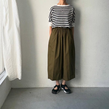 ゴーシュ  コットンポプリンワイドパンツ　カーキ